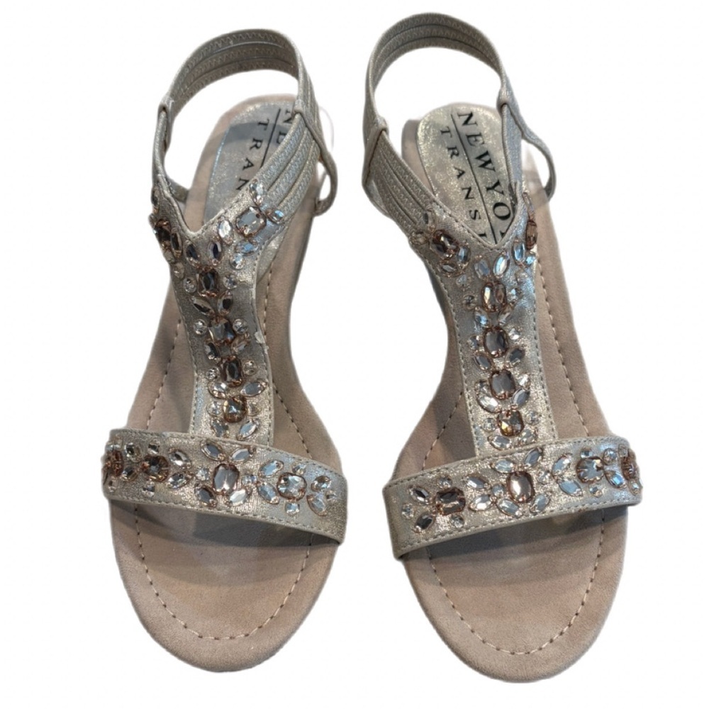New York Transit Rhinestone Slingback Sandals Sparkle Dressy Silver 6.5